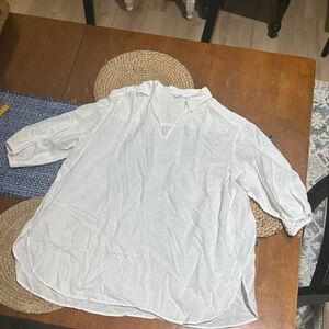 Women's White collared cotton/linen blend Blouse, Sz L